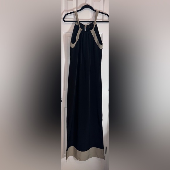 The Limited, Black and Beige Maxi Dress, ties around neck, 21 inch side splits S - Picture 13 of 16